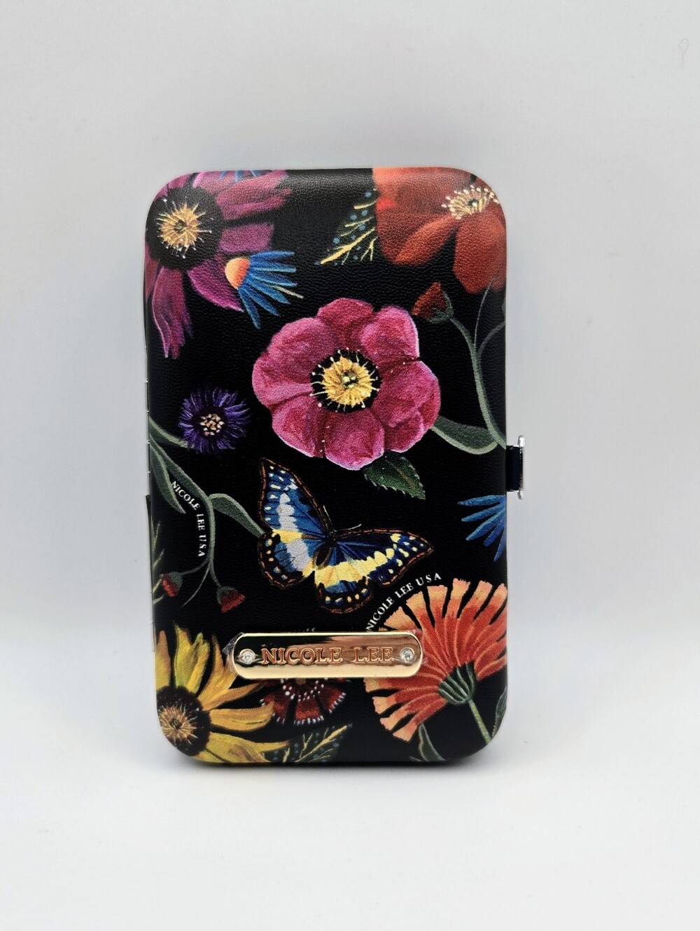 Nicole Lee Floral Butterfly Travel Manicure Set Vegan Leather Case NWT
